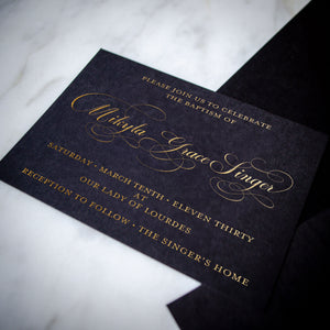 Elegant Black & Gold Foil Stamped Baptism Invitations