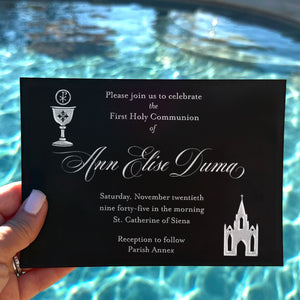 Black & Silver Foil Stamped Communion Invitations