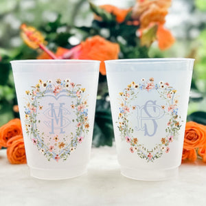 Custom Wispy Floral Crest Shatterproof Cups