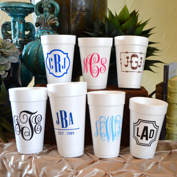 Custom Monogram Styrofoam Cups