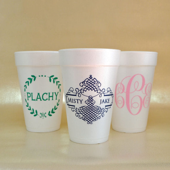 Custom Gold Monogram Styrofoam Cups