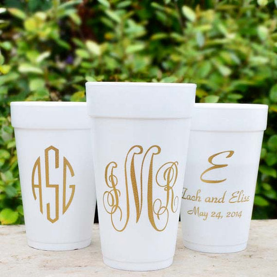 Custom Gold Monogram Styrofoam Cups