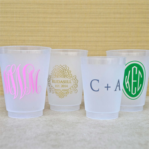 Frost-flex Personalized Party Cups, Black & Gold Shatterproof Custom Cups,  Personalized Monogrammed Cup, Frosted Plastic Wedding Cups 