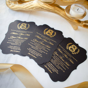 Black & Gold Foil Crest Invitations