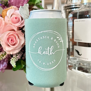 White Ink Circle Monogram Can Coolers