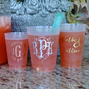 Custom Gold Wreath Monogram Frosted Cups