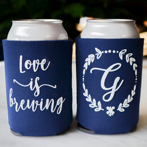 Personalized "Love is Brewing" Can Cooler Favors