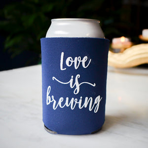Custom "Love is Brewing" Can Coolers