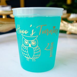 Owl Themed 4th Birthday Color Change Stadium Cups