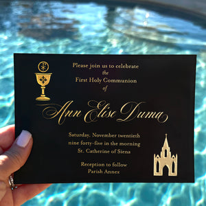 Elegant Black & Gold Foil Stamped Communion Invitations