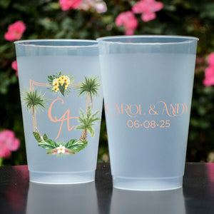 Full Color Palm Tree Crest Shatterproof Cups