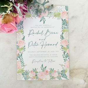 Digital Full Color Pink Rose Wedding Invitations