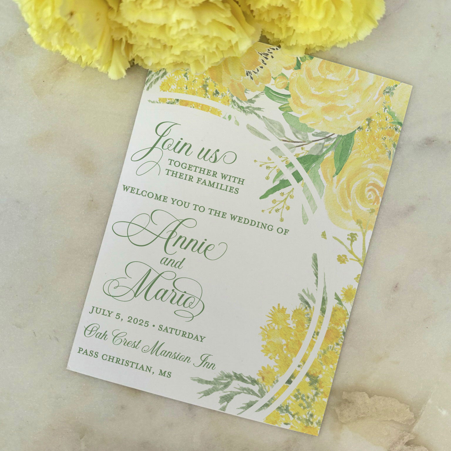 Digital Full Color Yellow Rose Invitations - GB Design House