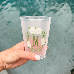 Full Color Hydrangea Initial Crest Shatterproof Cups