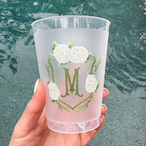 Full Color Hydrangea Initial Crest Shatterproof Cups