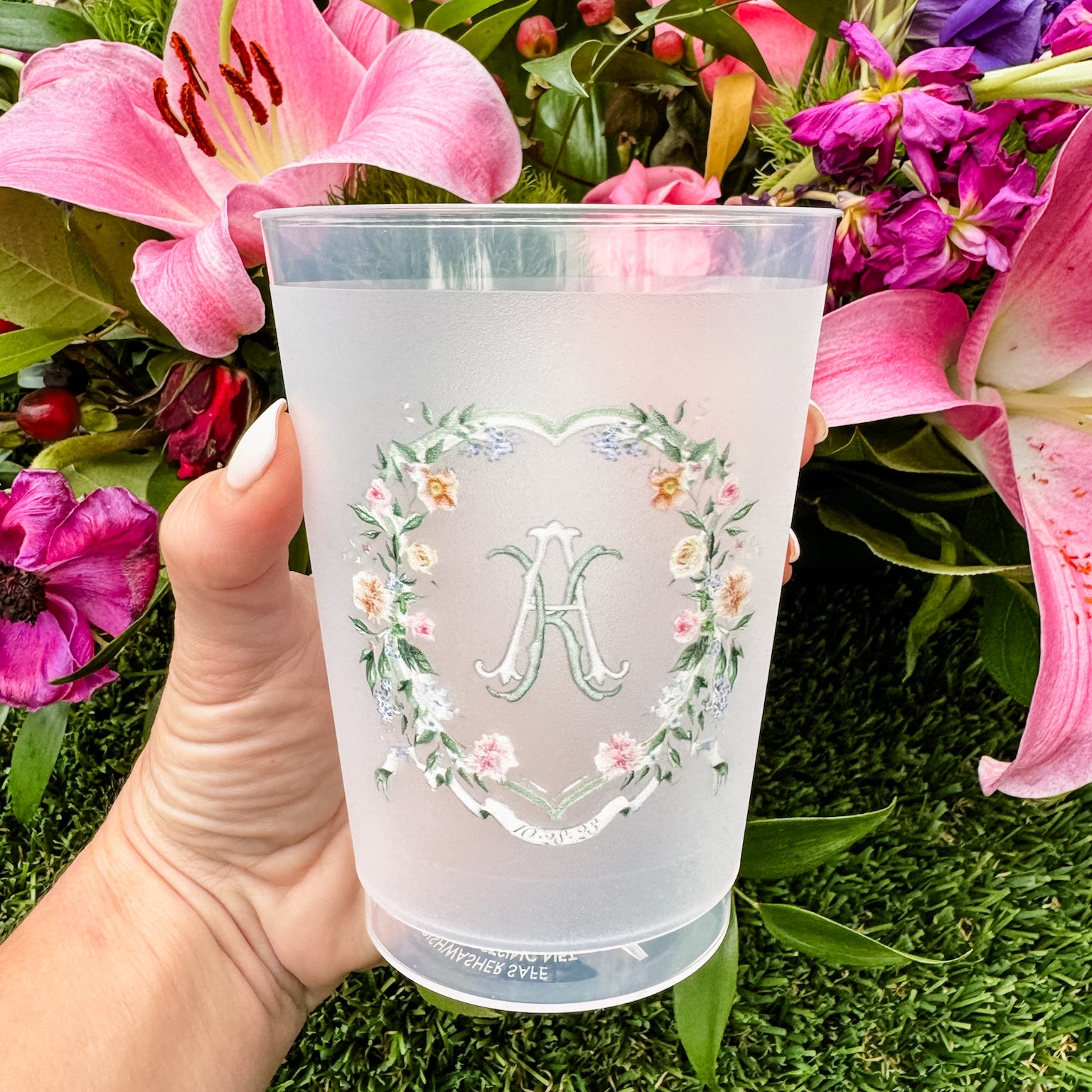 Personalized Full Color Floral Monogram Shatterproof Cups - GB Design House