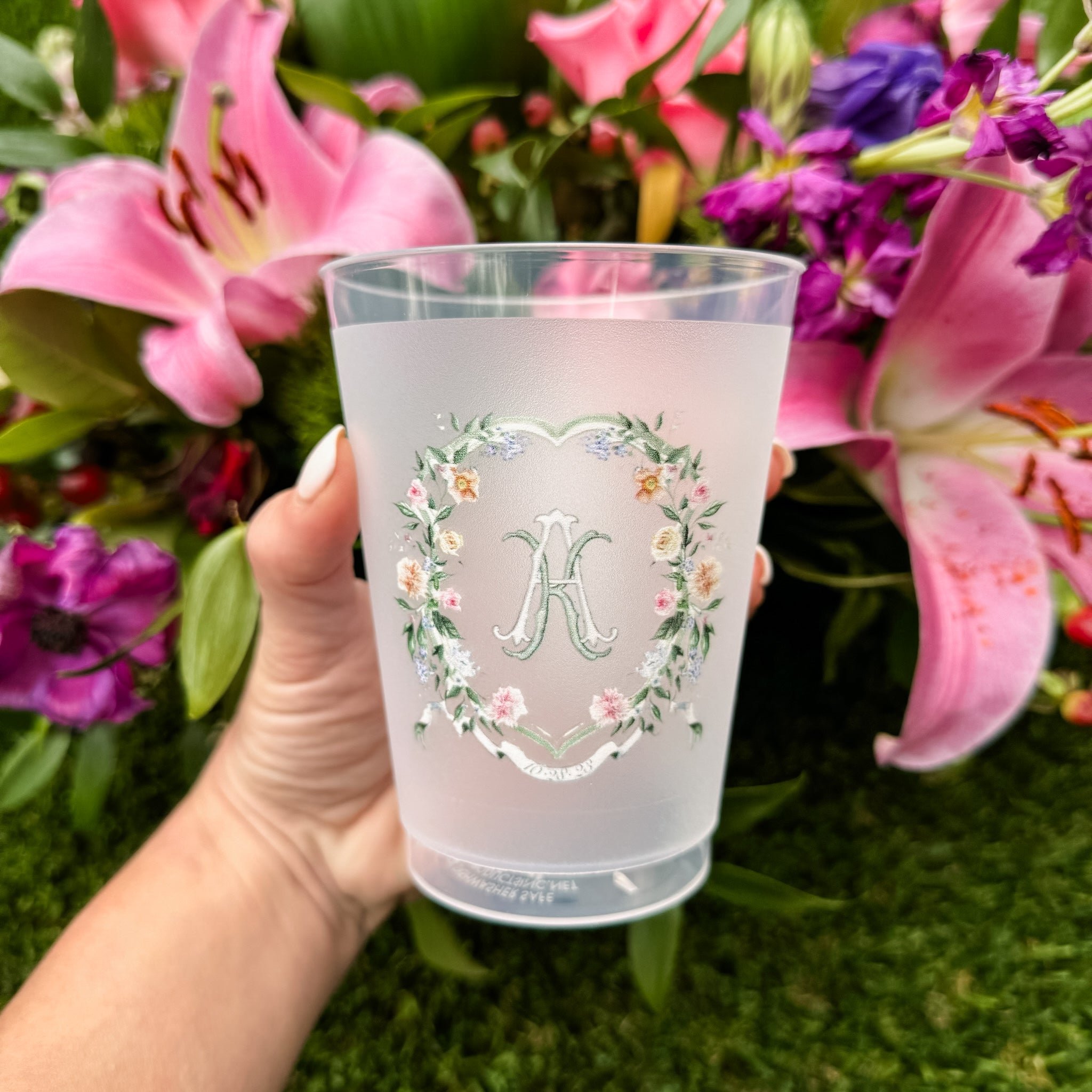 Personalized Full Color Floral Monogram Shatterproof Cups - GB Design House