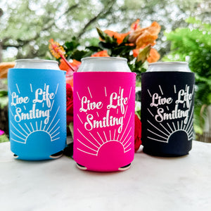 Bright "Live Life Smiling" Can Coolers
