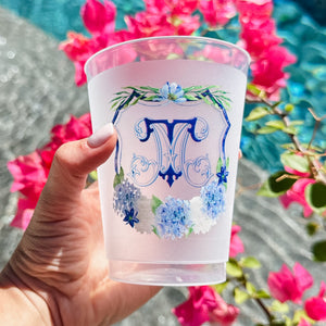 Full Color Hydrangea Floral Crest Shatterproof Cups