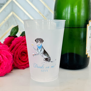 Custom "Drinks On Me" Dog Watercolor Shatterproof Cups