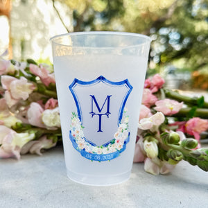 Custom Floral Crest with Banner Shatterproof Cups