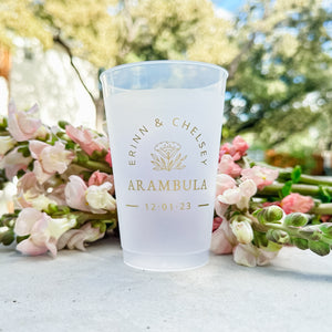 Custom Gold Ink Flower Monogrammed Frosted Cups