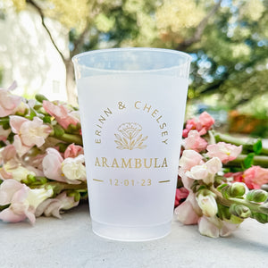 Custom Gold Ink Flower Monogrammed Frosted Cups