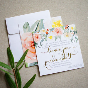 Blooming Watercolor Foil Printed Wedding Invitations