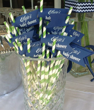 Striped Paper Straws with Personalized Tags