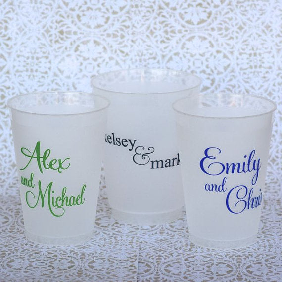 Personalized Heart and Names Shatterproof Wedding Cups