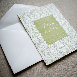Green Leaf Personalized Letterpress Wedding Invitations
