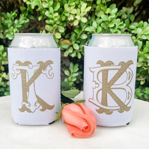 White And Gold Wedding Can Cooler Favors