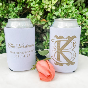 White And Gold Wedding Can Cooler Favors