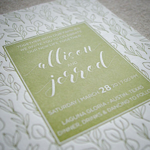 Green Leaf Personalized Letterpress Wedding Invitations