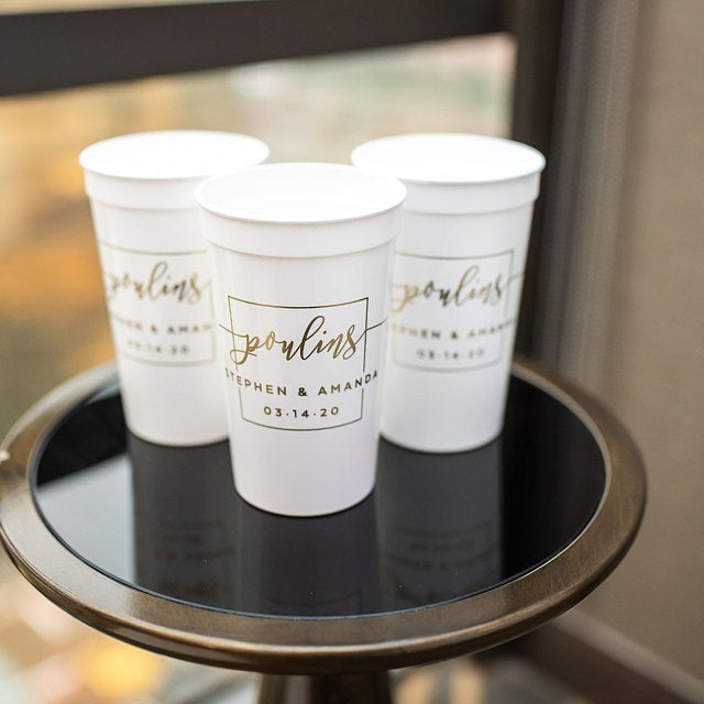 Custom Wedding Reception Bar Frosted Cups, Personalized Shatterproof Cups,  Modern Wedding Decor, Signature Cocktails, Engagement Party 