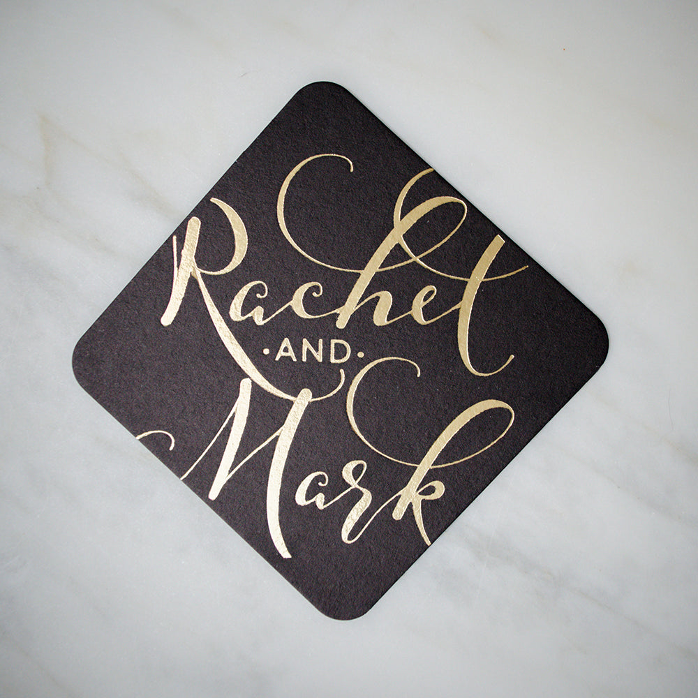 Personalized Gold Foil Script Coasters - GB Design House