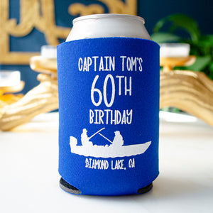 60th Birthday Fishing Themed Can Cooler Party Favors