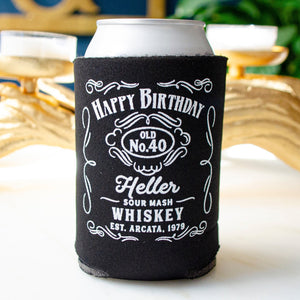 Custom Whiskey Themed Birthday Can Coolers