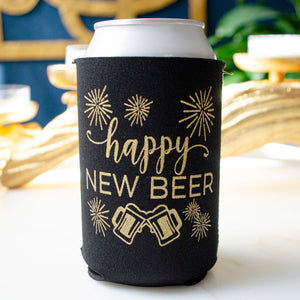 Custom "Happy New Beer" NYE Can Cooler Favors