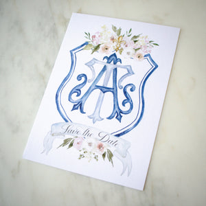 Watercolor Crest Save the Dates