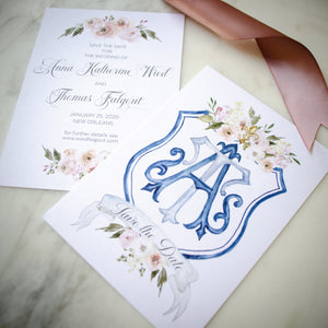 Watercolor Crest Save the Dates