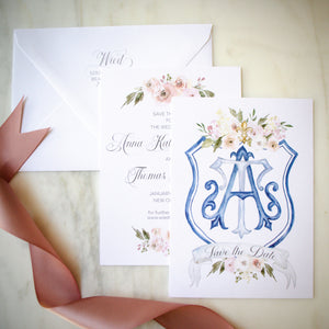 Watercolor Crest Save the Dates