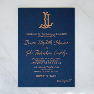 Navy & Rose Gold Foil Wedding Invitations