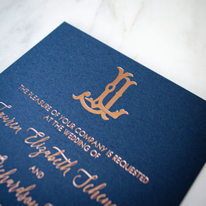 Navy & Rose Gold Foil Wedding Invitations