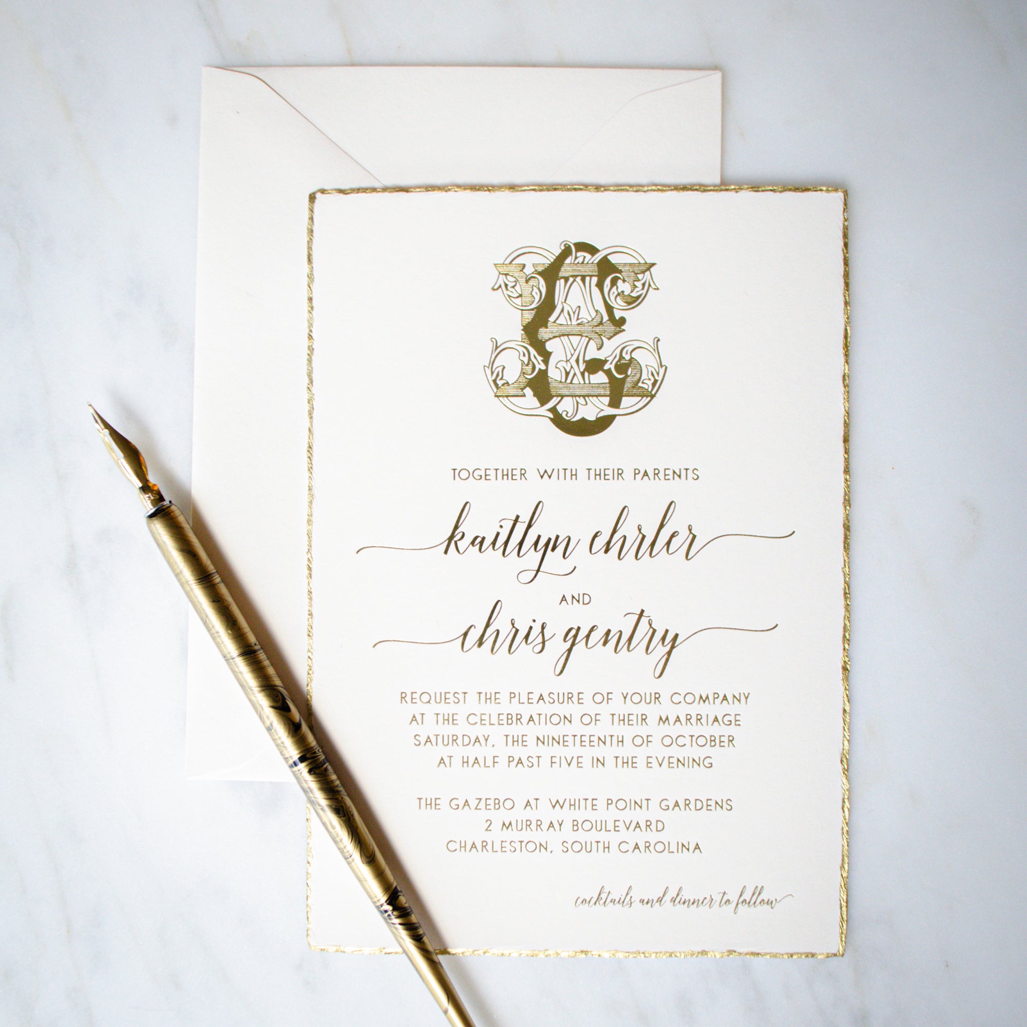 Deckle Edge Wedding Invitation Vintage Wedding Handmade Paper
