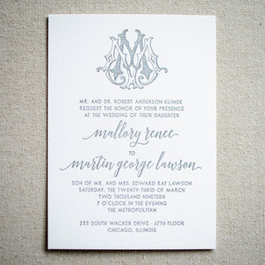 Classic Monogram Letterpress Wedding Invitations