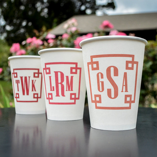 Custom Colored Ink Monogram Paper Cups - GB Design House