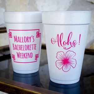 Custom Aloha Bachelorette Weekend Styrofoam Cups