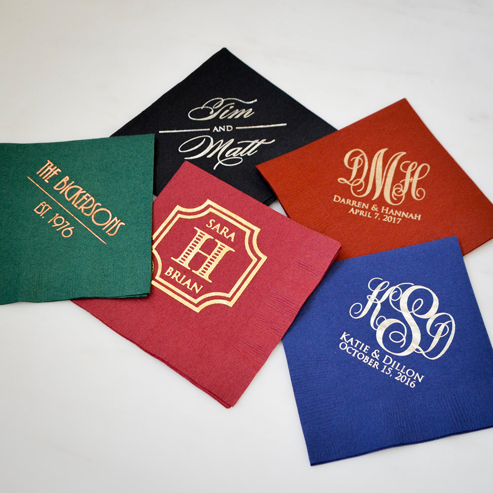 Personalized Navy Blue Cocktail Napkins - Custom Text, 3-Ply Party Napkins For Weddings, Anniversaries, Celebrations