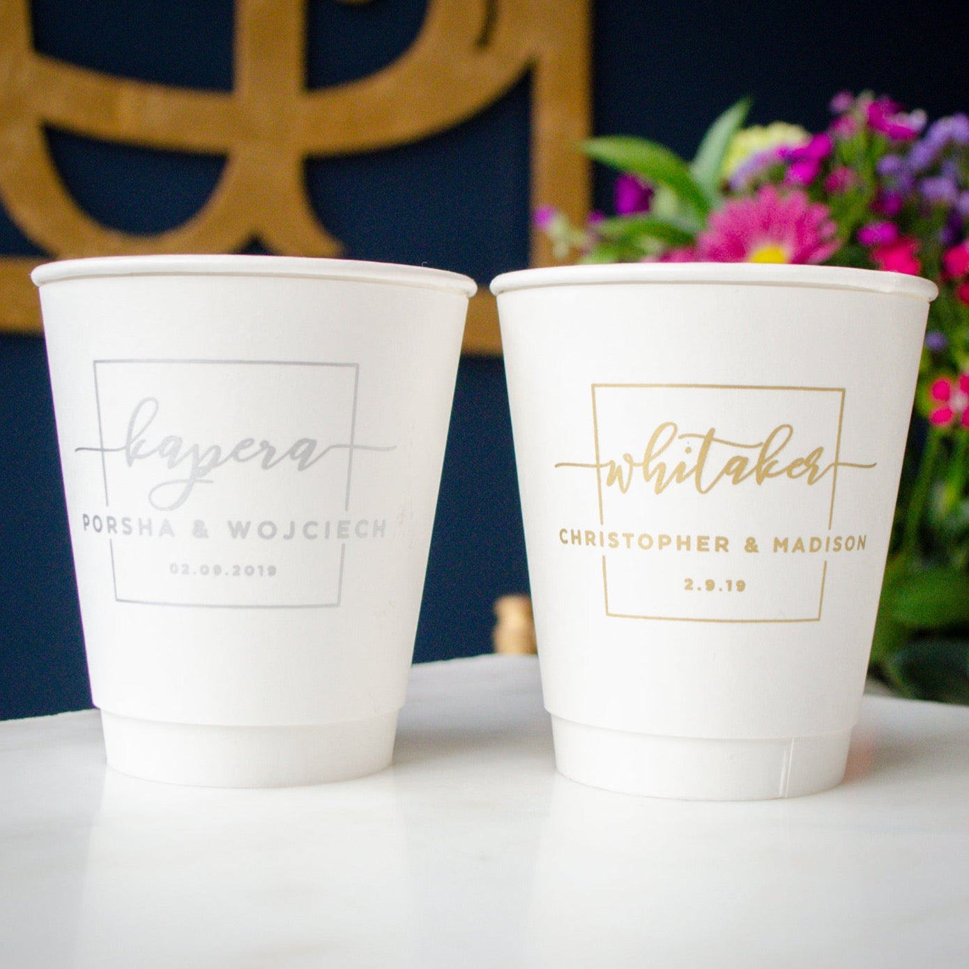 Metallic Ink Square Monogrammed Paper Cups - GB Design House